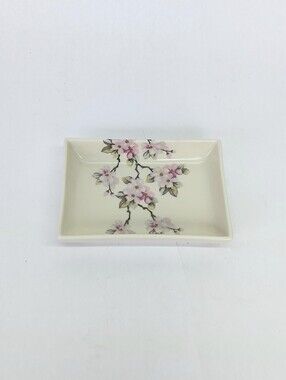 VINTAGE Ceramic Cherry Blossom Rectangle Soap Trinket Dish 5"